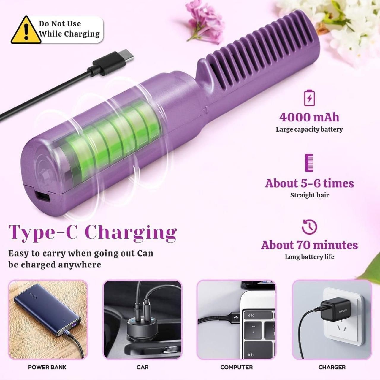 Rechargeable Hair Straightener Hot Comb