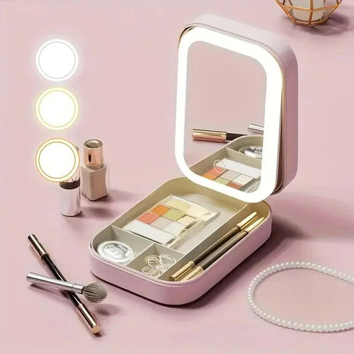Compact Makeup Vanity With LED Mirror